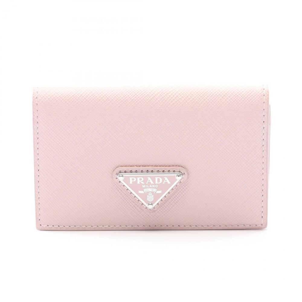 Prada Saffiano Triangle Business Card Case, Leather, Women's, Pink - Picture 1 of 8